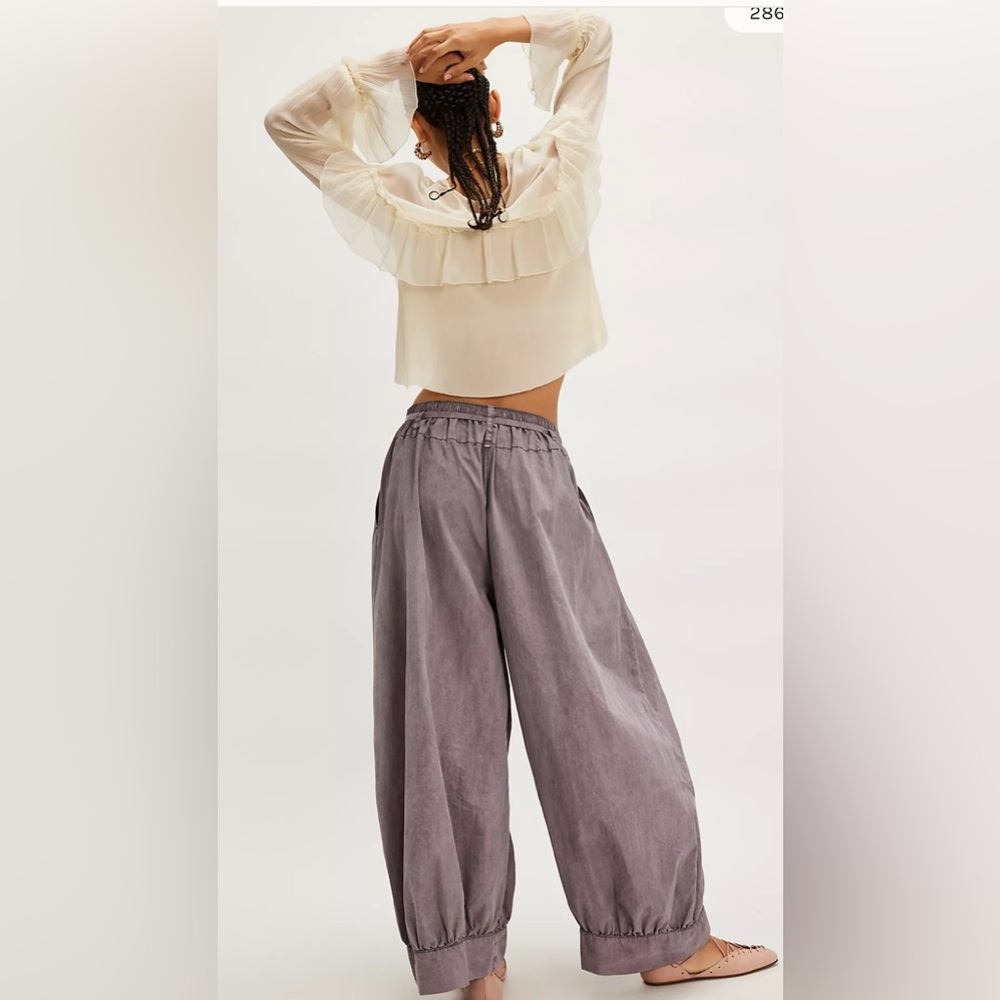 Free People Lavender Gray Wide-Leg Drawstring Pants - Picture 3 of 10